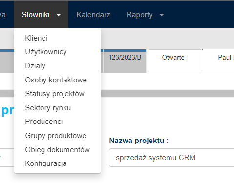 Słowniki takie jak m.in. Sektory rynku, Producenci, Grupy produktowe modyfikujemy w sekcji słowników
